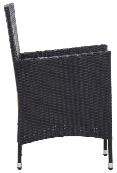 5 részes fekete polyrattan kültéri étkezőszett párnákkal