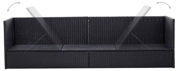 Fekete polyrattan kerti ágy ülő- és hátpárnával