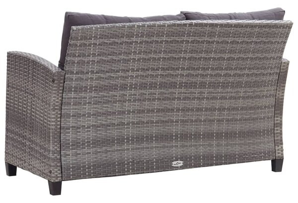 Kétszemélyes szürke polyrattan kerti kanapé párnákkal 124 cm
