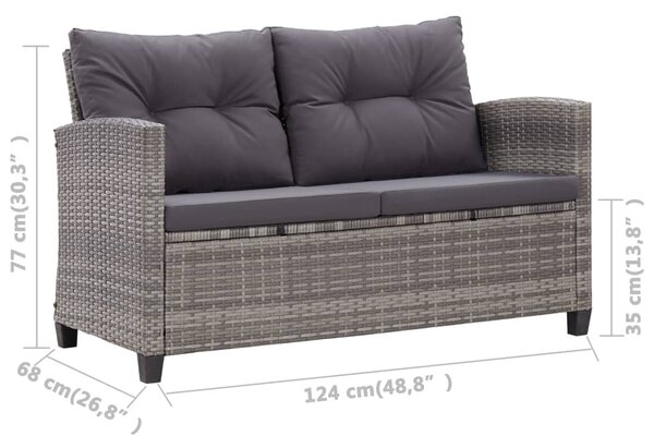 Kétszemélyes szürke polyrattan kerti kanapé párnákkal 124 cm
