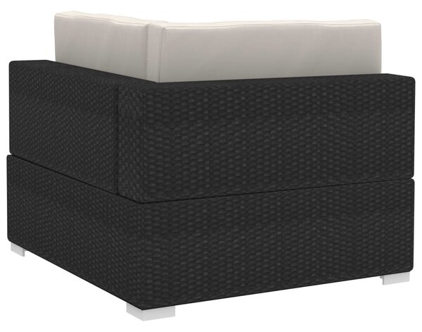 4-részes fekete polyrattan kerti kanapészett párnákkal