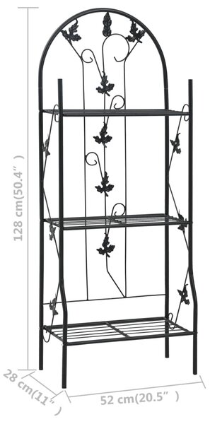 VidaXL háromszintes fekete vas virágtartó állvány 52 x 28 x 128 cm