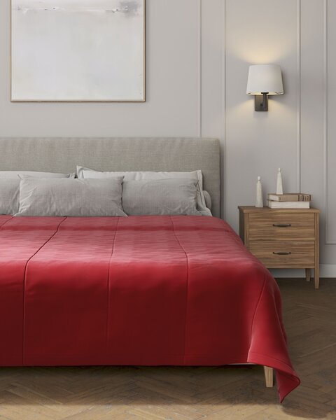 Bársony csíkos steppelt ágytakaró 260 x 240 cm termék színe piros szövet fényes, welwet