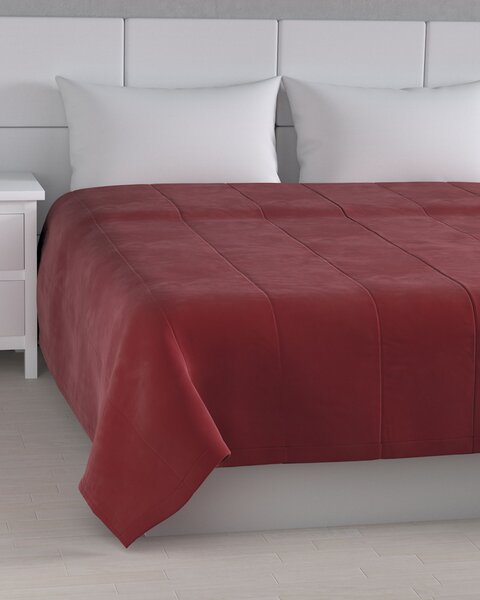 Bársony csíkos steppelt ágytakaró 260 x 240 cm termék színe piros szövet fényes, welwet