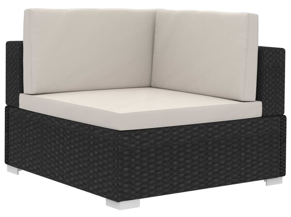 4-részes fekete polyrattan kerti kanapészett párnákkal