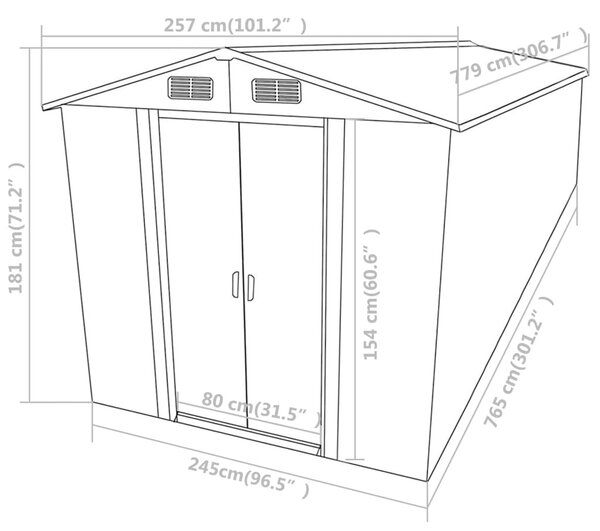 Antracitszürke horganyzott acél kerti fészer 257 x 779 x 181 cm