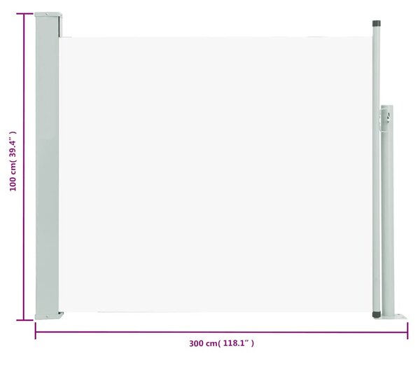 Krémszínű kihúzható oldalsó teraszi napellenző 100 x 300 cm