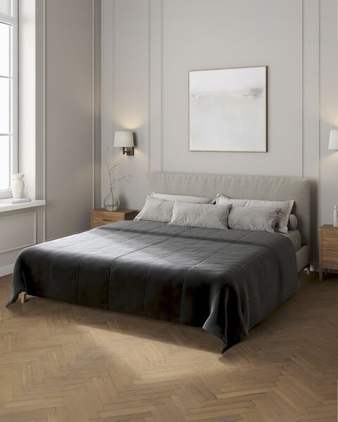 Bársony csíkos steppelt ágytakaró 260 x 240 cm termék színe fekete szövet fényes, welwet