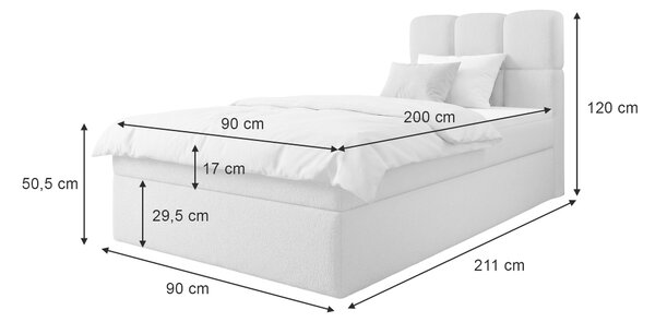 MASSIMO kárpitozott boxspring ágy 90x200 - barna