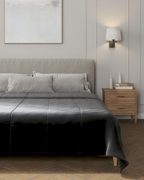 Bársony csíkos steppelt ágytakaró 260 x 240 cm termék színe fekete szövet fényes, welwet