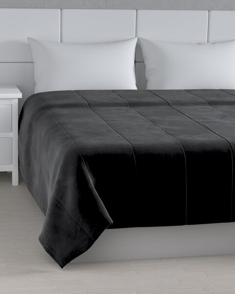 Bársony csíkos steppelt ágytakaró 260 x 240 cm termék színe fekete szövet fényes, welwet