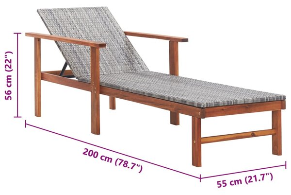 Szürke polyrattan és tömör akácfa napozóágy