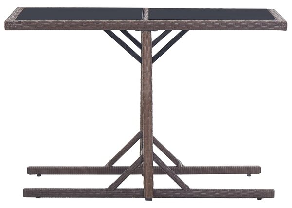 Barna polyrattan és üveglapos kerti asztal 110 x 53 x 72 cm
