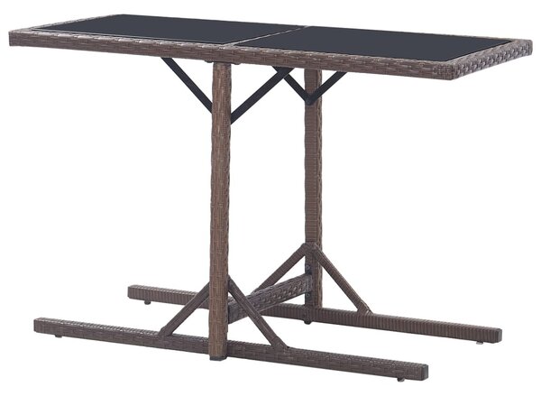Barna polyrattan és üveglapos kerti asztal 110 x 53 x 72 cm