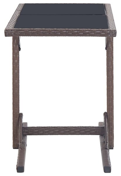 Barna polyrattan és üveglapos kerti asztal 110 x 53 x 72 cm