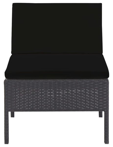 5-részes fekete polyrattan kerti kanapészett párnákkal