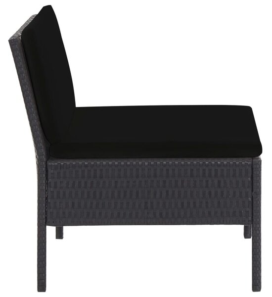 5-részes fekete polyrattan kerti kanapészett párnákkal