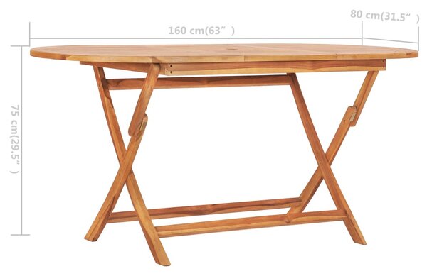 Összecsukható kerti tömör tíkfa asztal 160 x 80 x 75 cm