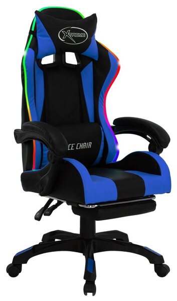 Kék és fekete műbőr versenyszék RGB LED-világítással