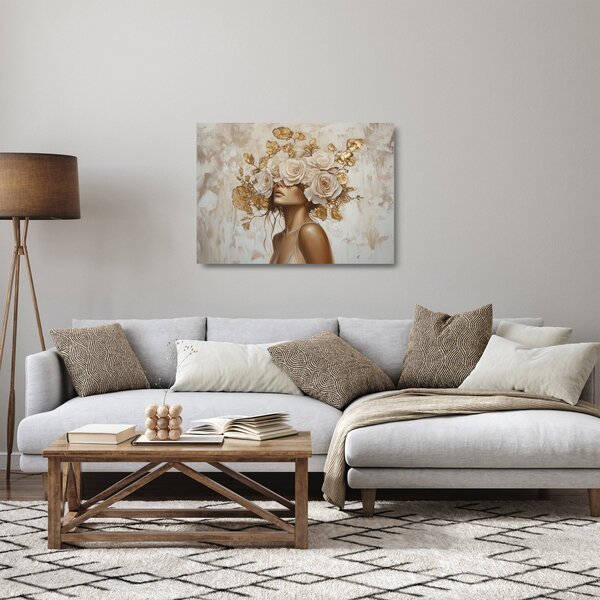 Üveg kép - Lány rózsákkal (70x50 cm)
