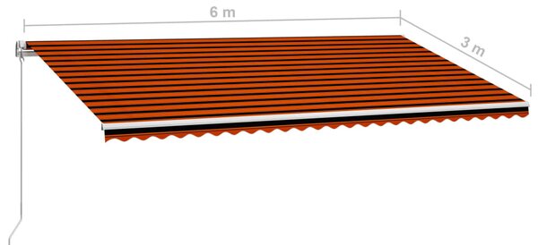 Narancssárga és barna kézzel kihúzható napellenző 600 x 300 cm