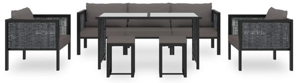 8 részes antracitszürke kerti polyrattan ülőgarnitúra párnákkal