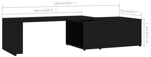 Fekete szerelt fa dohányzóasztal 150 x 50 x 35 cm