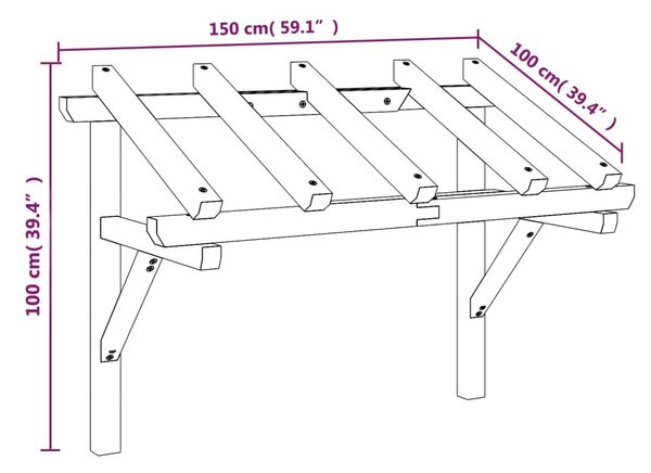 Tömör fenyőfa ajtó előtető 150 x 100 x 100 cm
