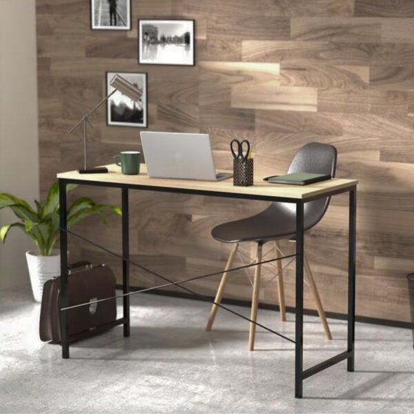 Intenso Home íróasztal / számítógépasztal 100x40cm | Masszív fém váz, fekete - aranytölgy szín