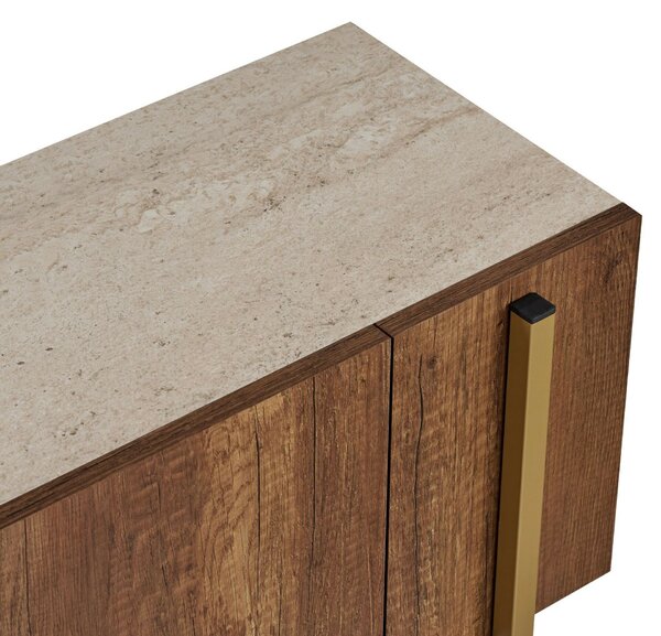 Hanah Home TV Stand Travertine Barok Walnut Gold Nexus - Travertine, Barok Walnut, Gold