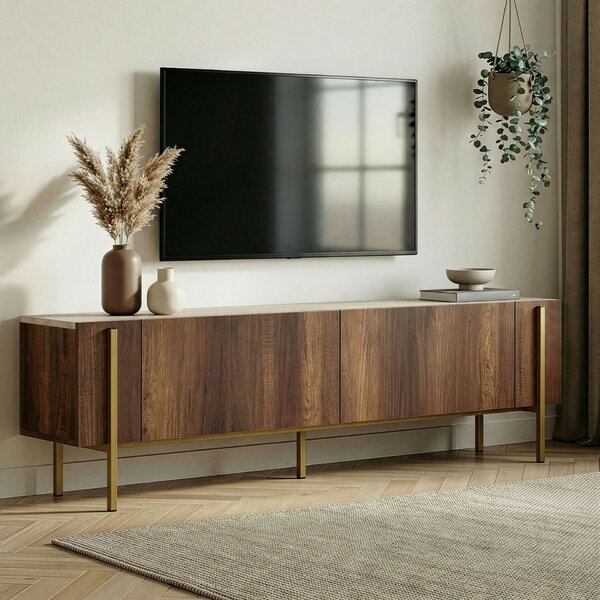 Hanah Home TV Stand Travertine Barok Walnut Gold Nexus - Travertine, Barok Walnut, Gold