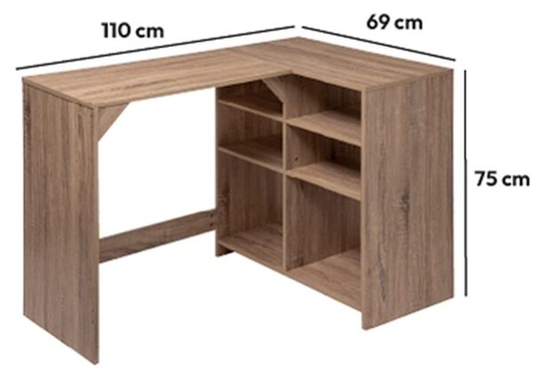 Intenso Home L alakú sarok íróasztal / számítógépasztal polcokkal 110x69cm | Sonoma tölgy szín