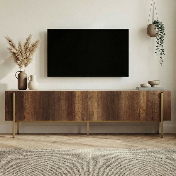Hanah Home TV Stand Travertine Barok Walnut Gold Nexus - Travertine, Barok Walnut, Gold