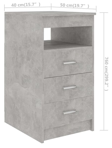 Betonszürke szerelt fa fiókos szekrény 40 x 50 x 76 cm