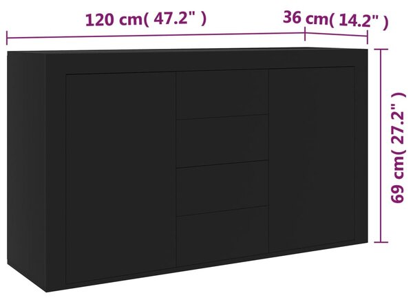 Fekete szerelt fa tálalószekrény 120 x 36 x 69 cm