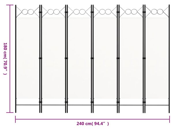 Fehér 6-paneles paraván 240 x 180 cm