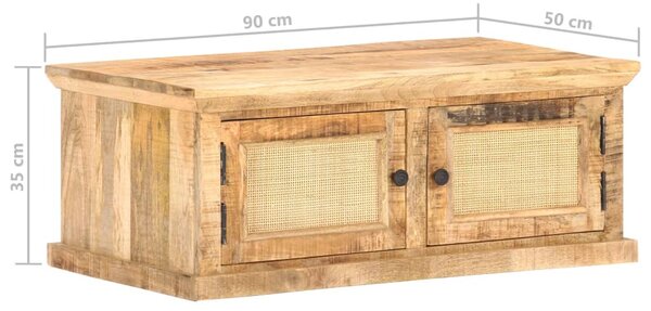 Tömör mangófa és természetes nád dohányzóasztal 90 x 50 x 35 cm