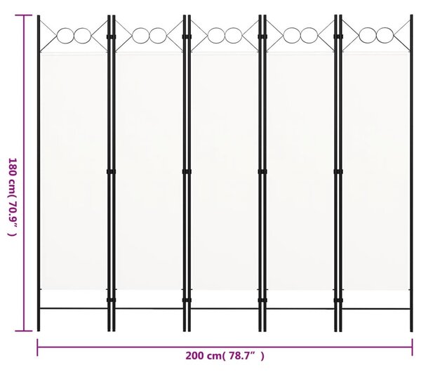 Fehér 5 paneles paraván 200 x 180 cm