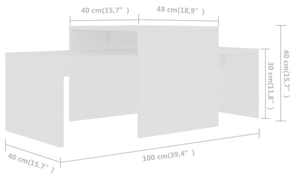 Fehér szerelt fa dohányzóasztal szett 100 x 48 x 40 cm