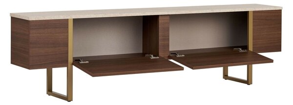 Hanah Home TV Stand Travertine Milano Walnut Gold Onera - Travertine, Milano Walnut, Gold
