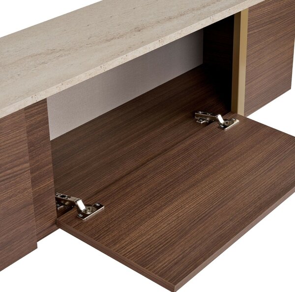 Hanah Home TV Stand Travertine Milano Walnut Gold Onera - Travertine, Milano Walnut, Gold