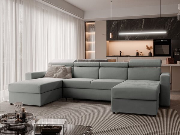 BENI U II alakú ágyneműtartós ülőgarnitúra - világosszürke Manila