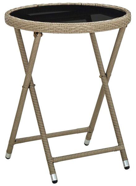 Bézs polyrattan és edzett üveg teázóasztal 60 cm