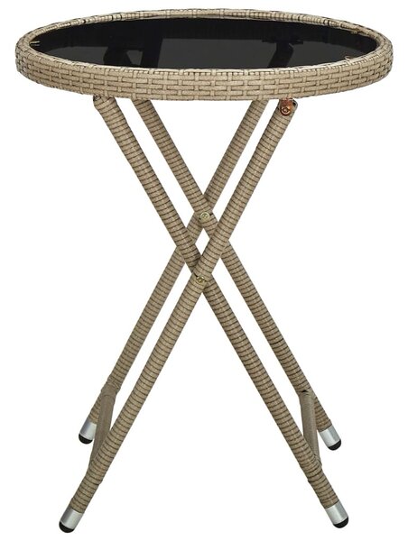 Bézs polyrattan és edzett üveg teázóasztal 60 cm