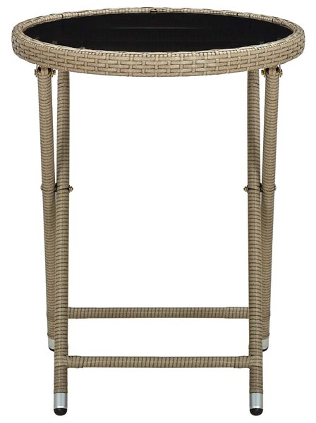 Bézs polyrattan és edzett üveg teázóasztal 60 cm