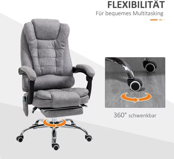 Vinsetto Főnöki szék masszázsfunkcióval, ergonomikus íróasztal szék dönthető és fűthető funkcióval, távirányítóval, szürke