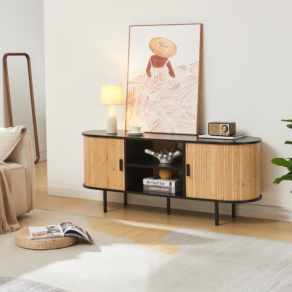 TV-szekrény Tvedestrand 140x40x55 cm bambusz fekete/natúr [en.casa]