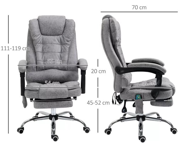 Vinsetto Főnöki szék masszázsfunkcióval, ergonomikus íróasztal szék dönthető és fűthető funkcióval, távirányítóval, szürke