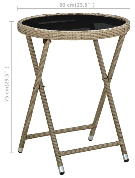 Bézs polyrattan és edzett üveg teázóasztal 60 cm