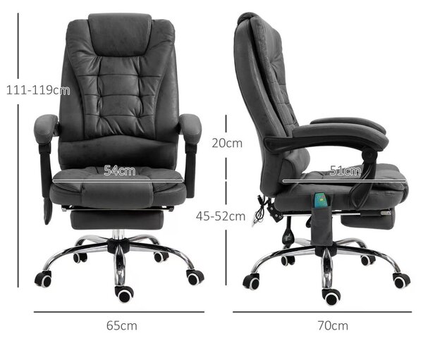 Vinsetto Főnöki szék masszázsfunkcióval, ergonomikus íróasztal szék dönthető és fűthető funkcióval, távirányítóval, fekete
